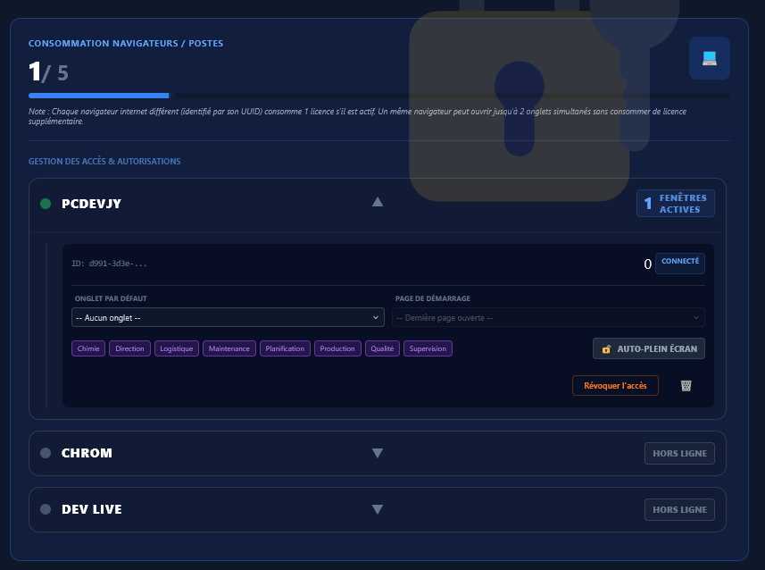 Validation d'un appareil par l'administrateur dans LivePLC