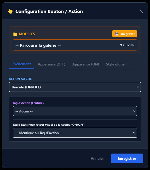 Paramétrage bouton action avec confirmation double-appui