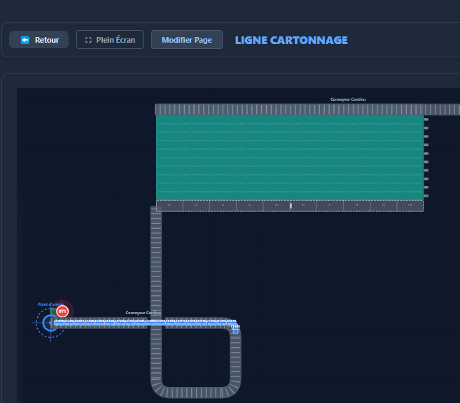 ProductionLineWidget configuré pour une ligne de cartonnage