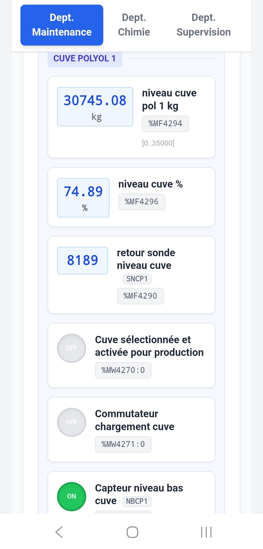 Après tags visuels,  affichage avec labels lisibles et unités