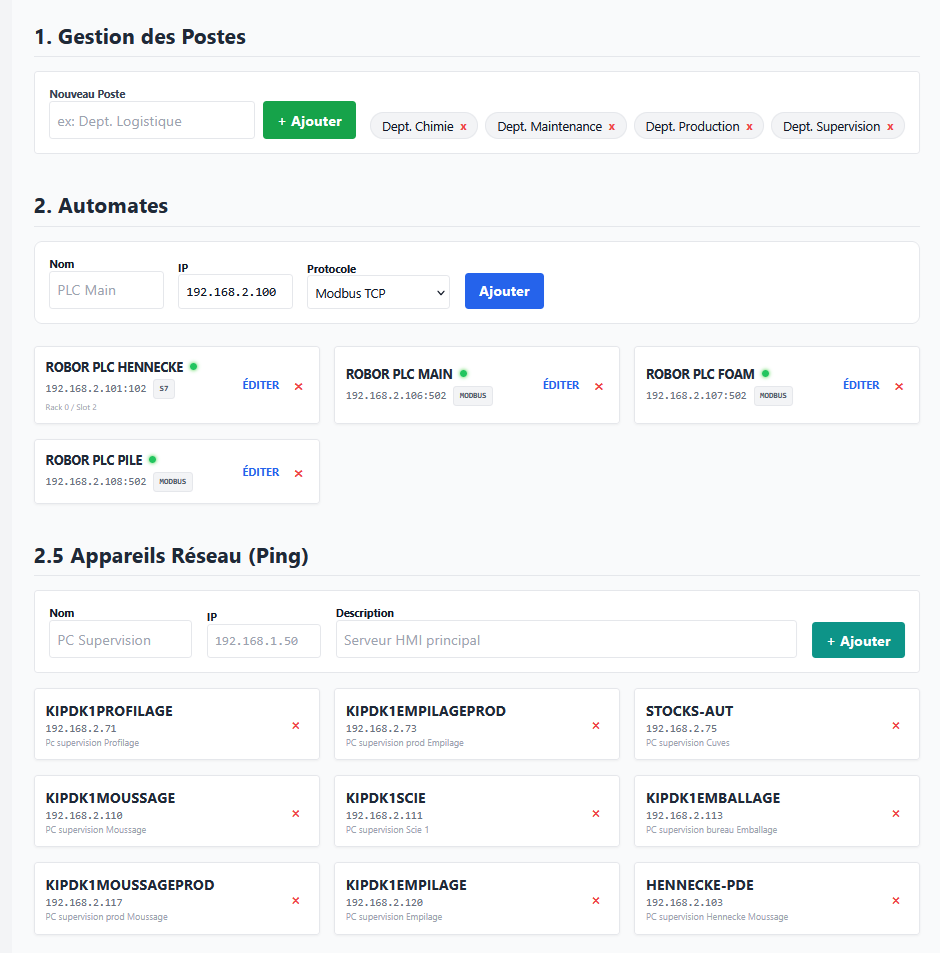 Interface runtime sur PC, page de supervision avec widgets temps réel