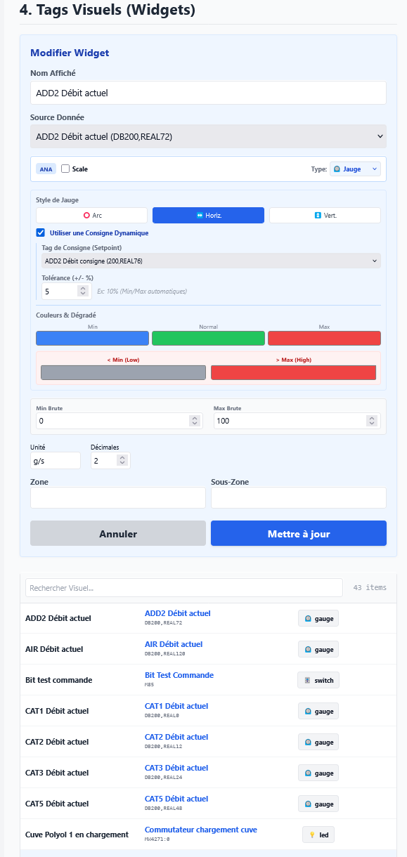 Settings v1, section Visual Tags, formulaire de création